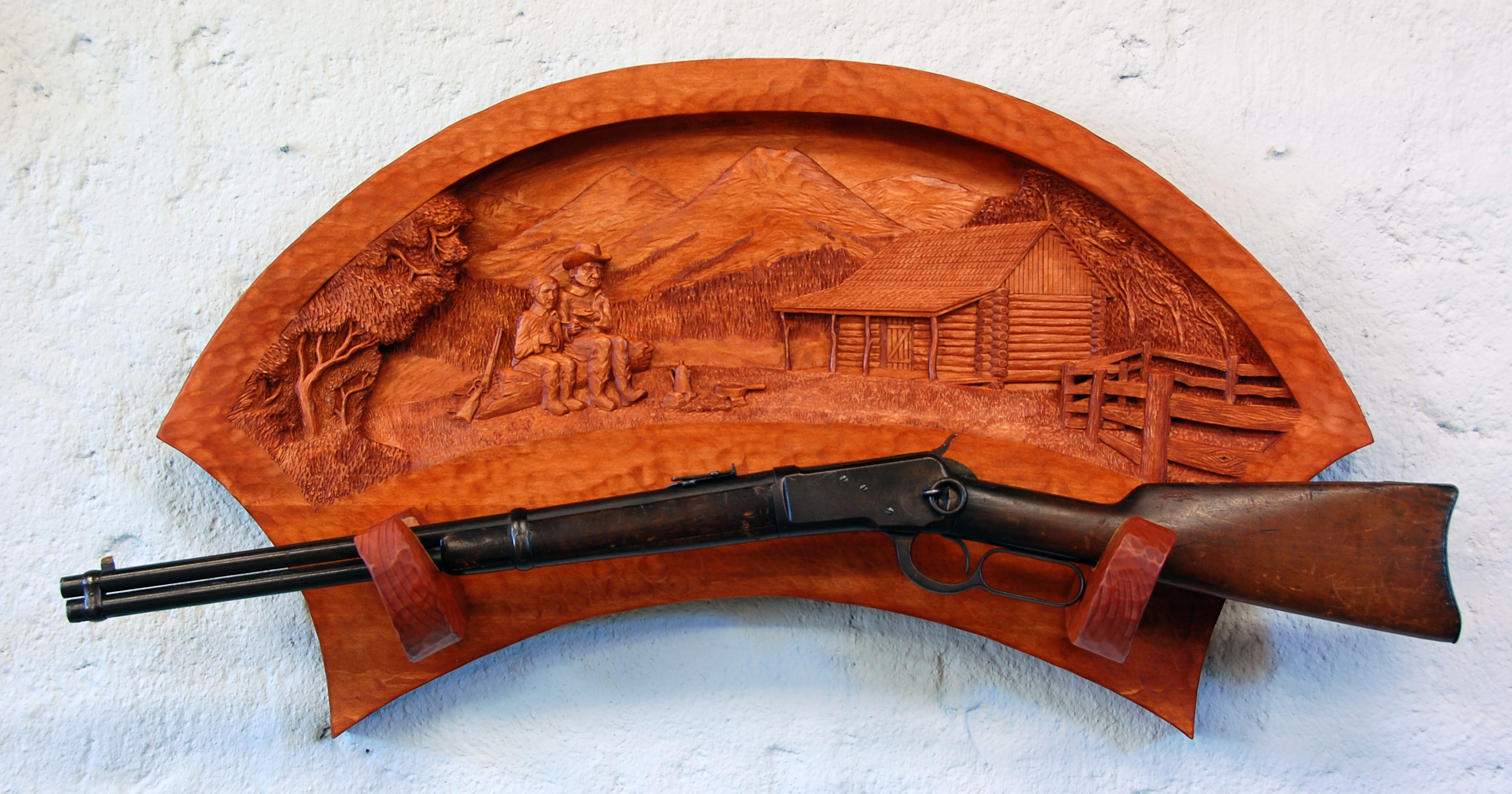 Cowboy Cabin Gun Rack - Wood Carvings by Dylan Goodson