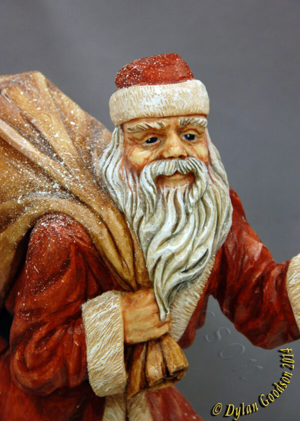 Santa Claus woodcarving Dylan Goodson close up of face