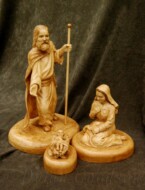 nativity mary, joseph baby jesus carved from wood by dylan goodson