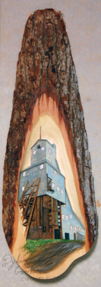 Dylan Goodson's relief carving of the Quincy Mine Shaft house #2