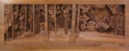 Pictorial deep relief scene of Dylan Goodson's Homestead carving featuring a house, barns and lots of trees in the foreground