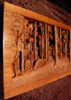 Close up of the left side of Dylan Goodson's Homestead carving