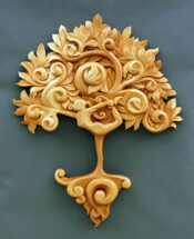 The finished carving. Yoga tree of life custom woodcarving